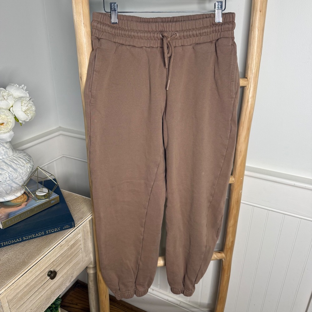 Quince SuperSoft Fleece Jogger Sweatpants Brown High Rise Small